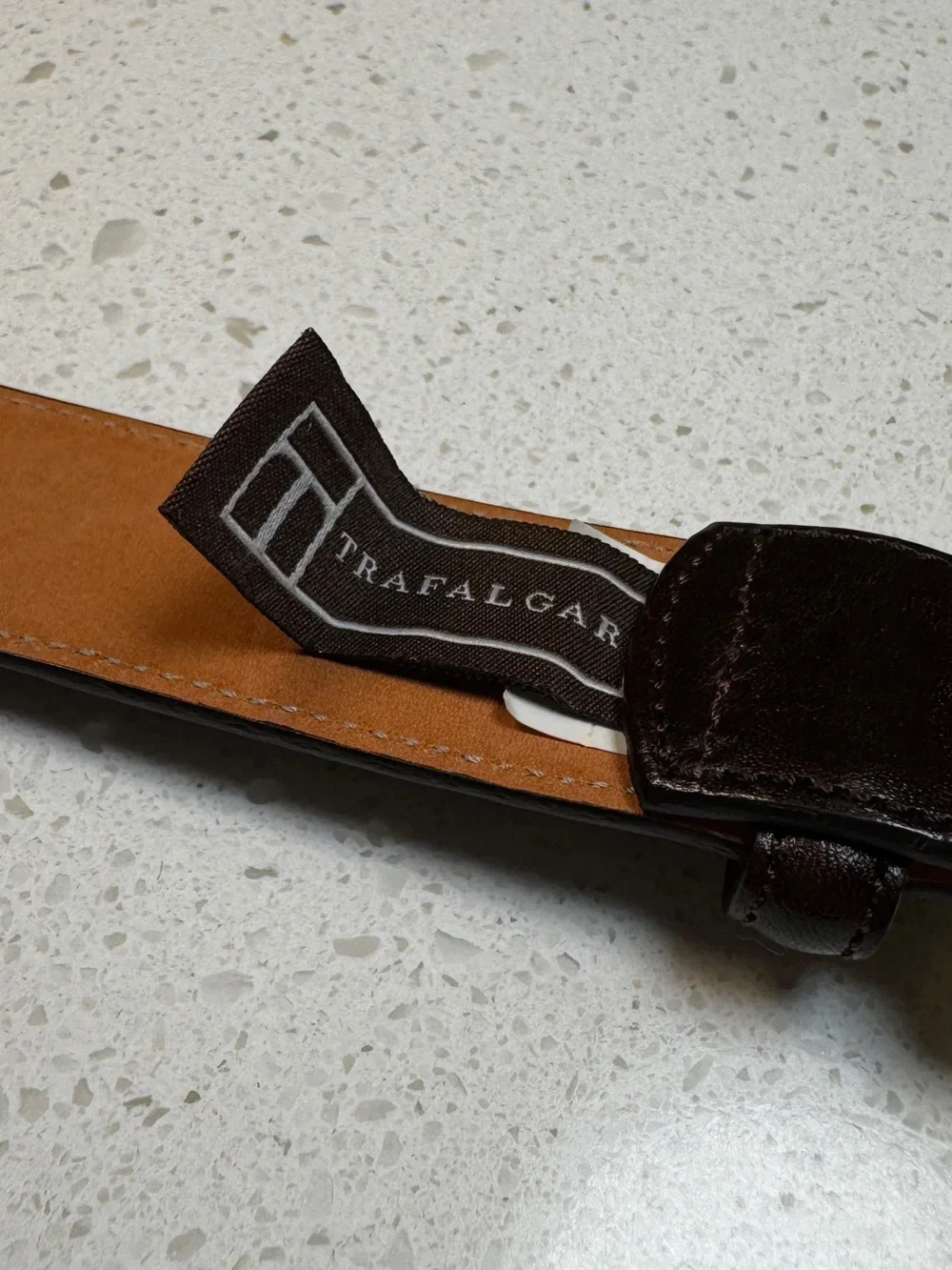 Trafalgar Dark Brown Cortina Leather Belt Square Solid Brass Buckle 38